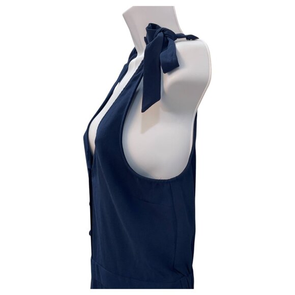 Cupcakes & Cashmere Topeka Jumpsuit M | Navy Crepe Wide-Leg with Shoulder Ties - Picture 11 of 16
